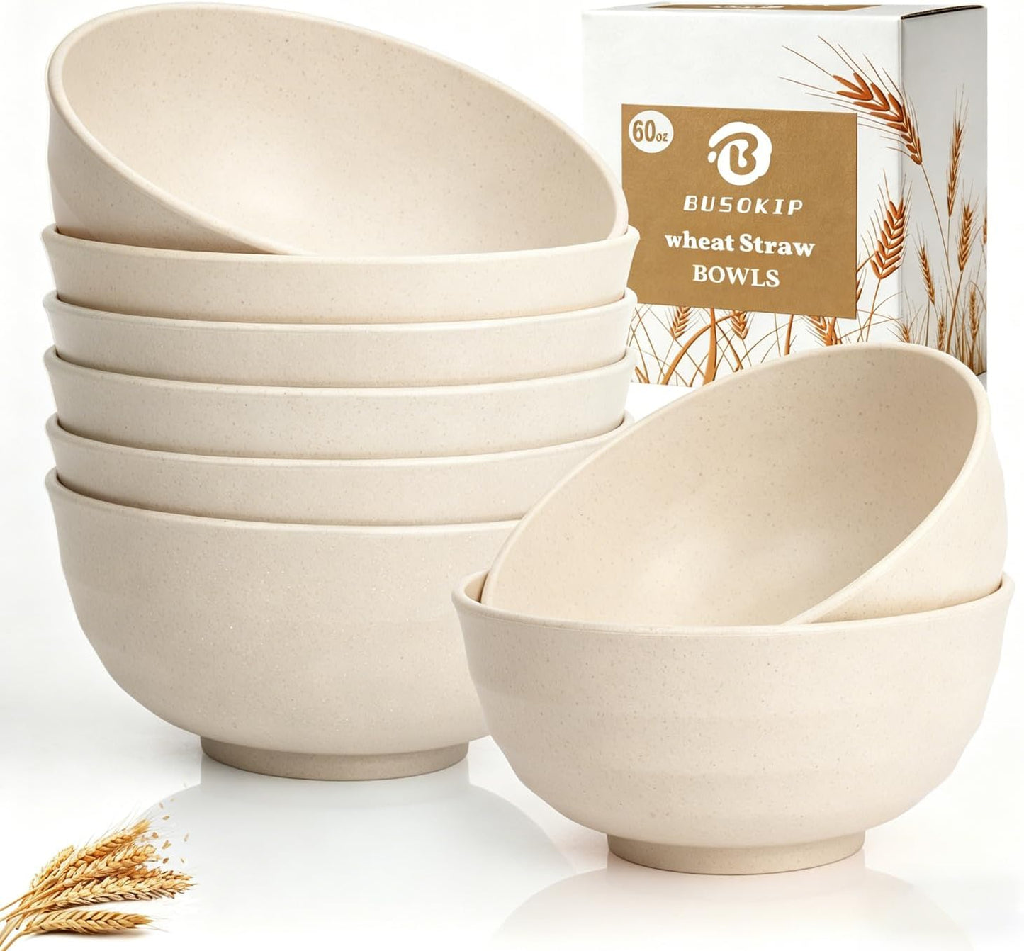 Wheat Straw Bowls 40 OZ, Unbreakable Salad Container for Lunch, Plastic Bowls with Lids, Microwavable Meal Prep Bowls for Cereal, Ramen, Soup, Leftovers - 4 Large Bowls and 4 Lids, Multi