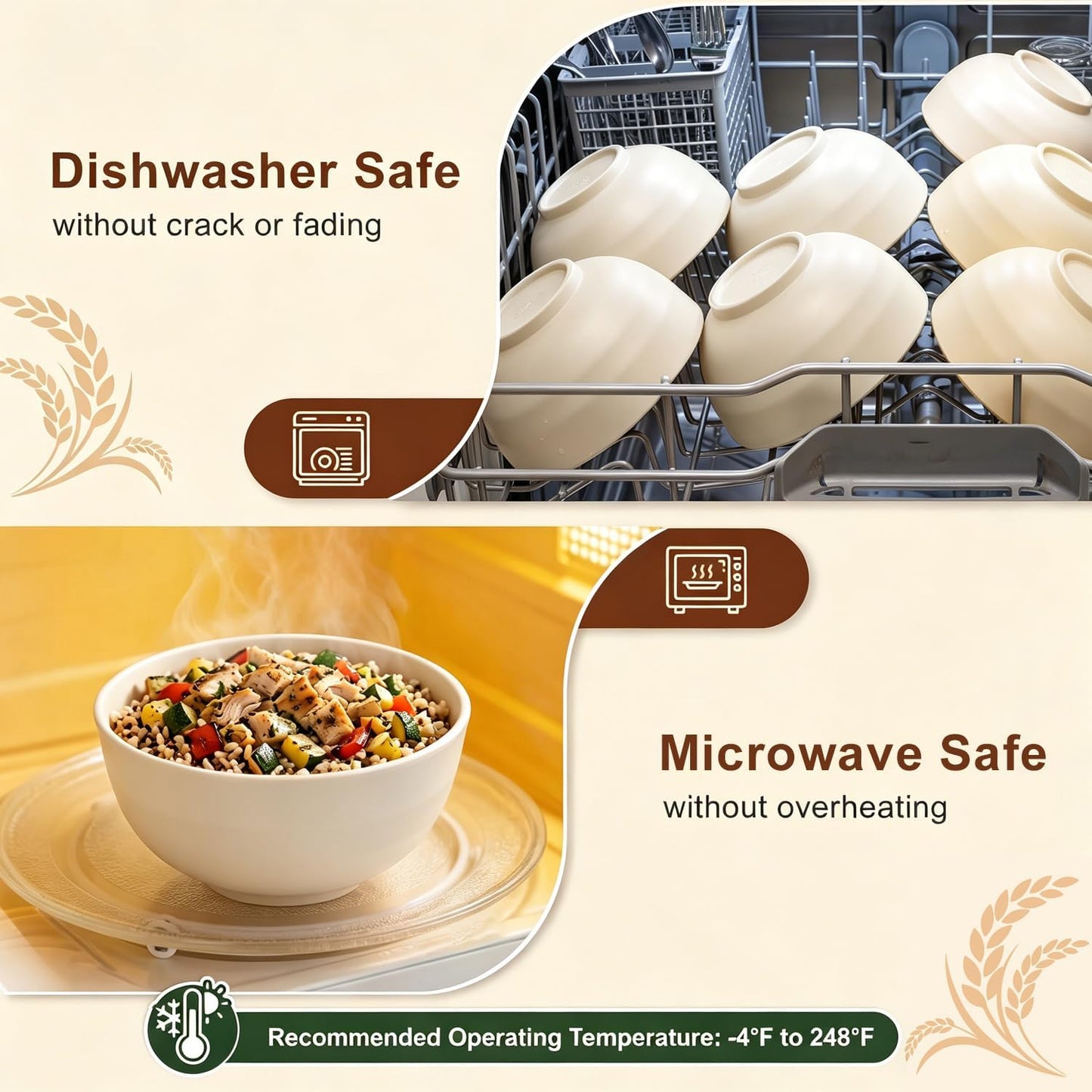 Wheat Straw Bowls 40 OZ, Unbreakable Salad Container for Lunch, Plastic Bowls with Lids, Microwavable Meal Prep Bowls for Cereal, Ramen, Soup, Leftovers - 4 Large Bowls and 4 Lids, Multi