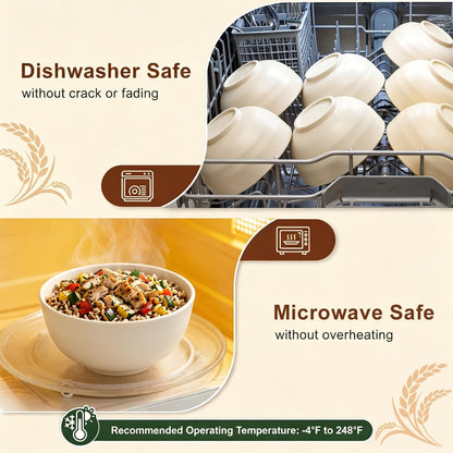 Wheat Straw Bowls 40 OZ, Unbreakable Salad Container for Lunch, Plastic Bowls with Lids, Microwavable Meal Prep Bowls for Cereal, Ramen, Soup, Leftovers - 4 Large Bowls and 4 Lids, Multi