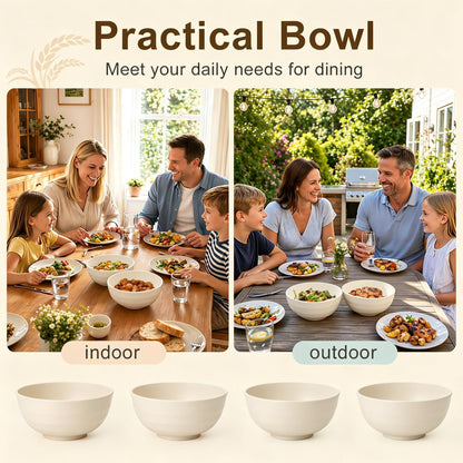 Wheat Straw Bowls 40 OZ, Unbreakable Salad Container for Lunch, Plastic Bowls with Lids, Microwavable Meal Prep Bowls for Cereal, Ramen, Soup, Leftovers - 4 Large Bowls and 4 Lids, Multi