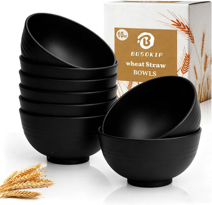Wheat Straw Bowls 40 OZ, Unbreakable Salad Container for Lunch, Plastic Bowls with Lids, Microwavable Meal Prep Bowls for Cereal, Ramen, Soup, Leftovers - 4 Large Bowls and 4 Lids, Multi
