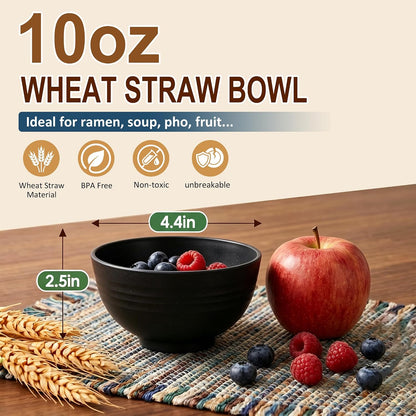 Wheat Straw Bowls 40 OZ, Unbreakable Salad Container for Lunch, Plastic Bowls with Lids, Microwavable Meal Prep Bowls for Cereal, Ramen, Soup, Leftovers - 4 Large Bowls and 4 Lids, Multi