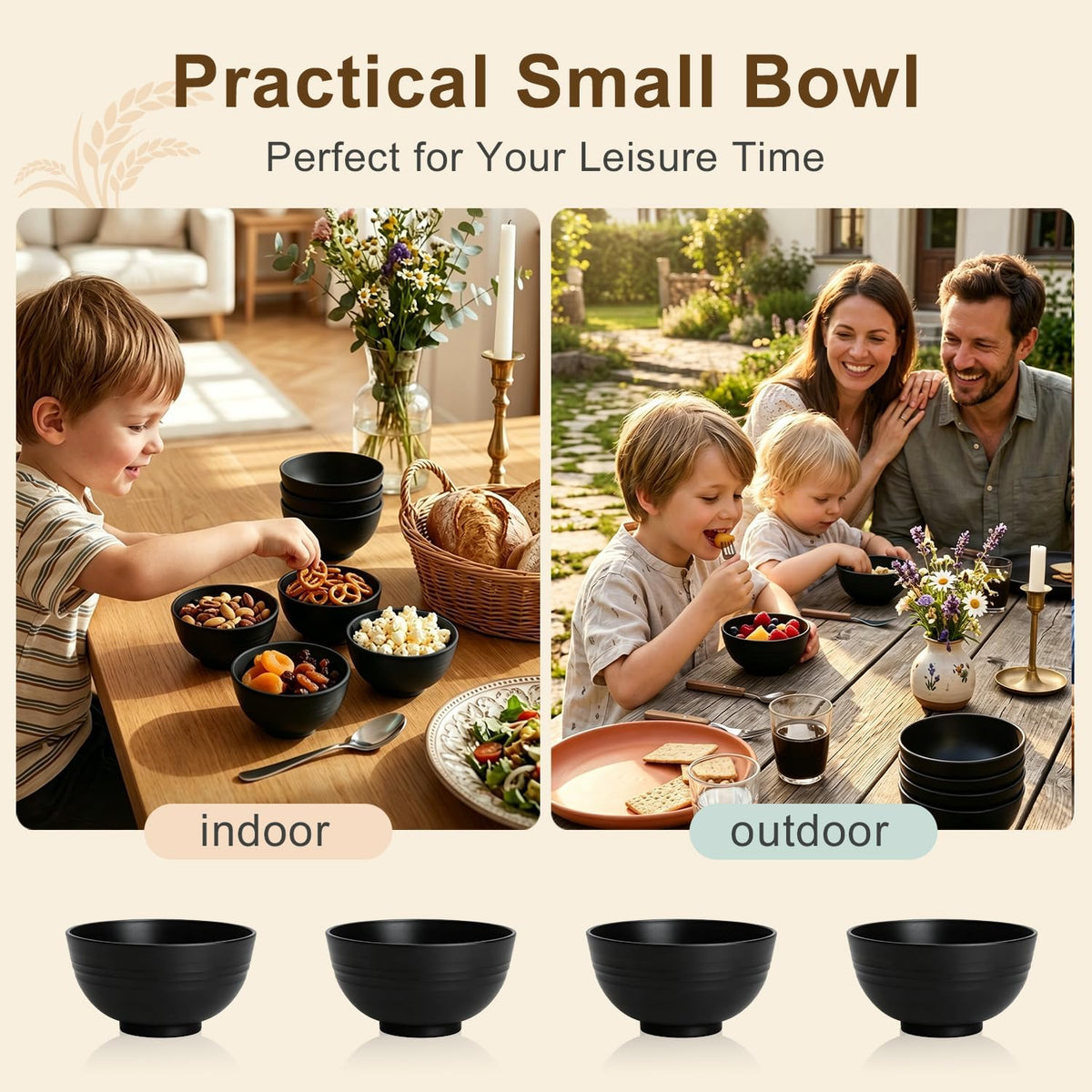 Wheat Straw Bowls 40 OZ, Unbreakable Salad Container for Lunch, Plastic Bowls with Lids, Microwavable Meal Prep Bowls for Cereal, Ramen, Soup, Leftovers - 4 Large Bowls and 4 Lids, Multi