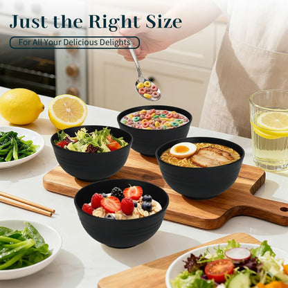 Wheat Straw Bowls 40 OZ, Unbreakable Salad Container for Lunch, Plastic Bowls with Lids, Microwavable Meal Prep Bowls for Cereal, Ramen, Soup, Leftovers - 4 Large Bowls and 4 Lids, Multi