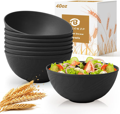 Wheat Straw Bowls 40 OZ, Unbreakable Salad Container for Lunch, Plastic Bowls with Lids, Microwavable Meal Prep Bowls for Cereal, Ramen, Soup, Leftovers - 4 Large Bowls and 4 Lids, Multi