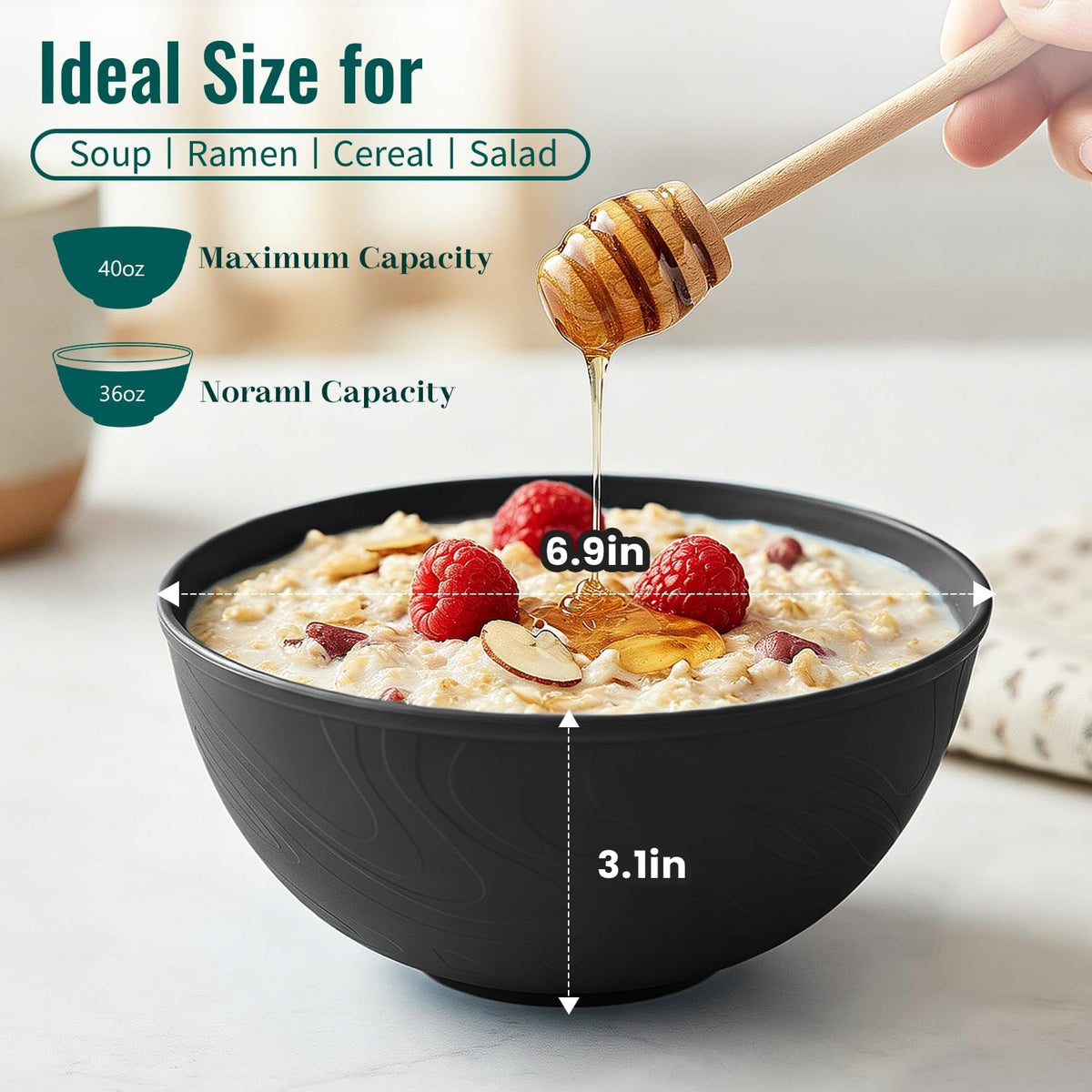 Wheat Straw Bowls 40 OZ, Unbreakable Salad Container for Lunch, Plastic Bowls with Lids, Microwavable Meal Prep Bowls for Cereal, Ramen, Soup, Leftovers - 4 Large Bowls and 4 Lids, Multi