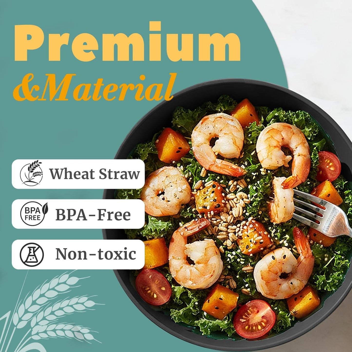 Wheat Straw Bowls 40 OZ, Unbreakable Salad Container for Lunch, Plastic Bowls with Lids, Microwavable Meal Prep Bowls for Cereal, Ramen, Soup, Leftovers - 4 Large Bowls and 4 Lids, Multi