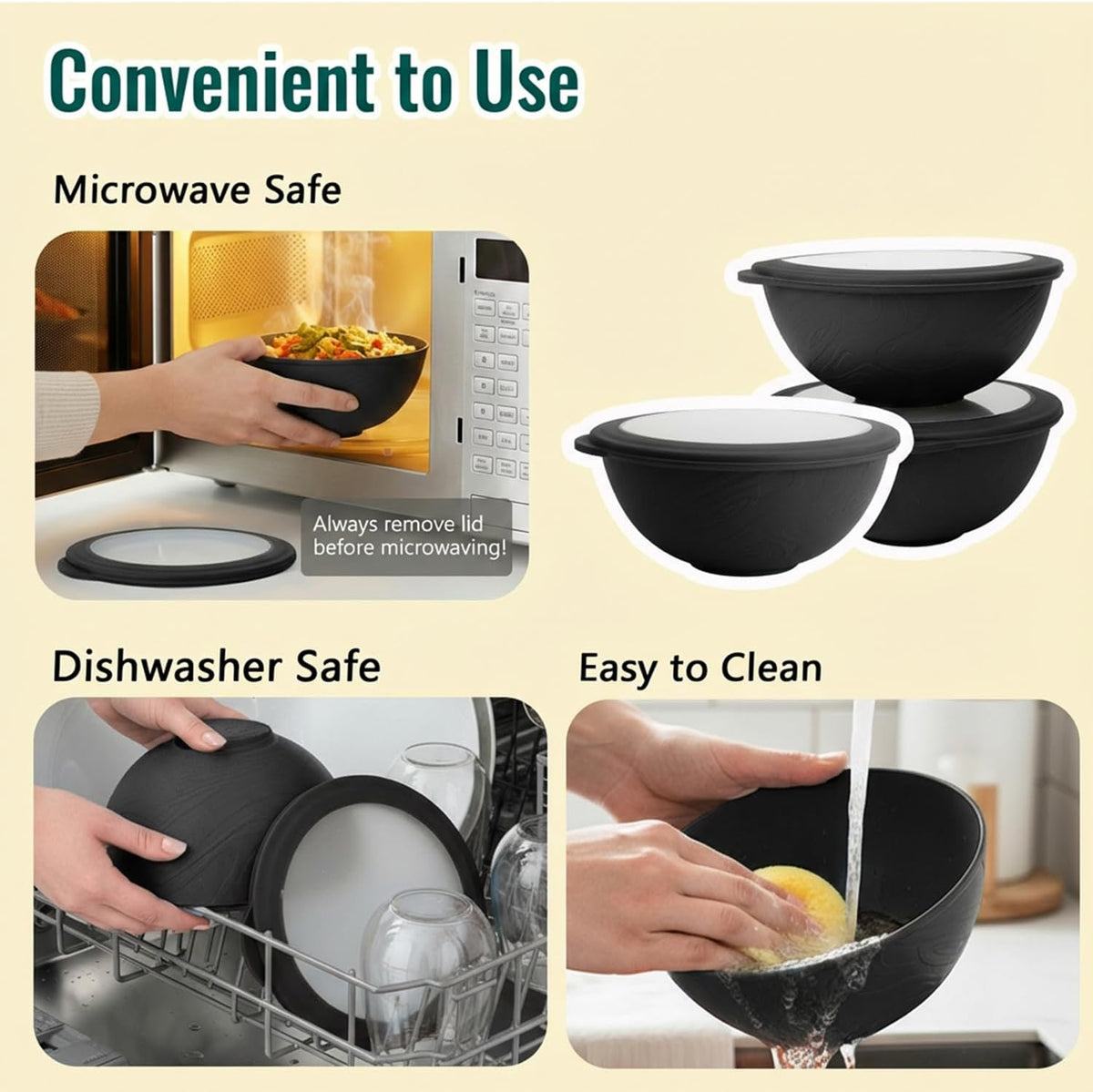 Wheat Straw Bowls 40 OZ, Unbreakable Salad Container for Lunch, Plastic Bowls with Lids, Microwavable Meal Prep Bowls for Cereal, Ramen, Soup, Leftovers - 4 Large Bowls and 4 Lids, Multi