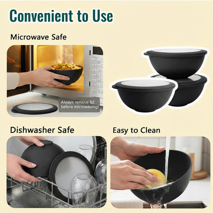 Wheat Straw Bowls 40 OZ, Unbreakable Salad Container for Lunch, Plastic Bowls with Lids, Microwavable Meal Prep Bowls for Cereal, Ramen, Soup, Leftovers - 4 Large Bowls and 4 Lids, Multi