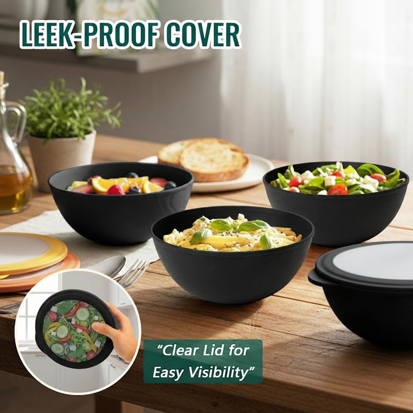 Wheat Straw Bowls 40 OZ, Unbreakable Salad Container for Lunch, Plastic Bowls with Lids, Microwavable Meal Prep Bowls for Cereal, Ramen, Soup, Leftovers - 4 Large Bowls and 4 Lids, Multi