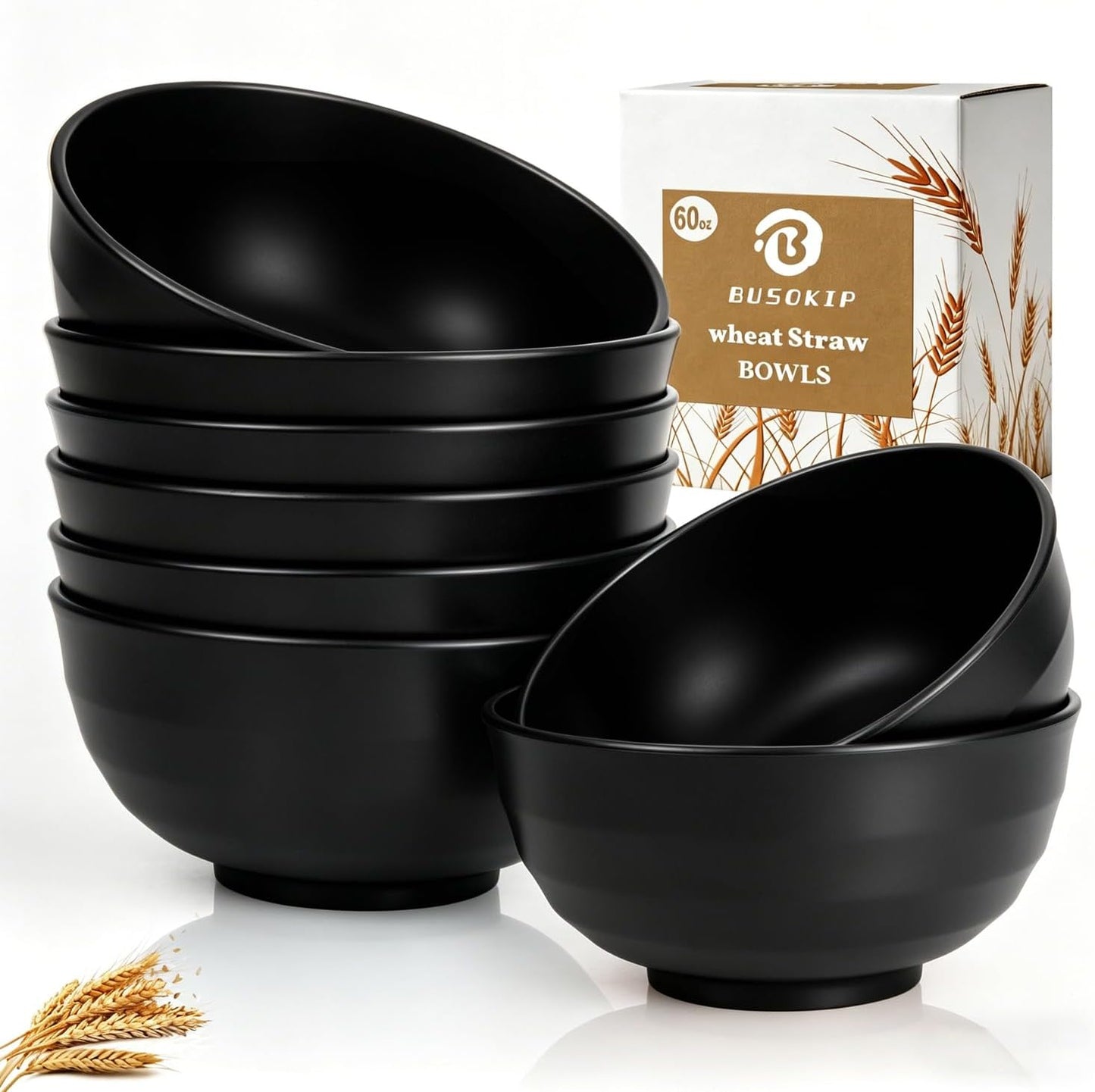 Wheat Straw Bowls 40 OZ, Unbreakable Salad Container for Lunch, Plastic Bowls with Lids, Microwavable Meal Prep Bowls for Cereal, Ramen, Soup, Leftovers - 4 Large Bowls and 4 Lids, Multi