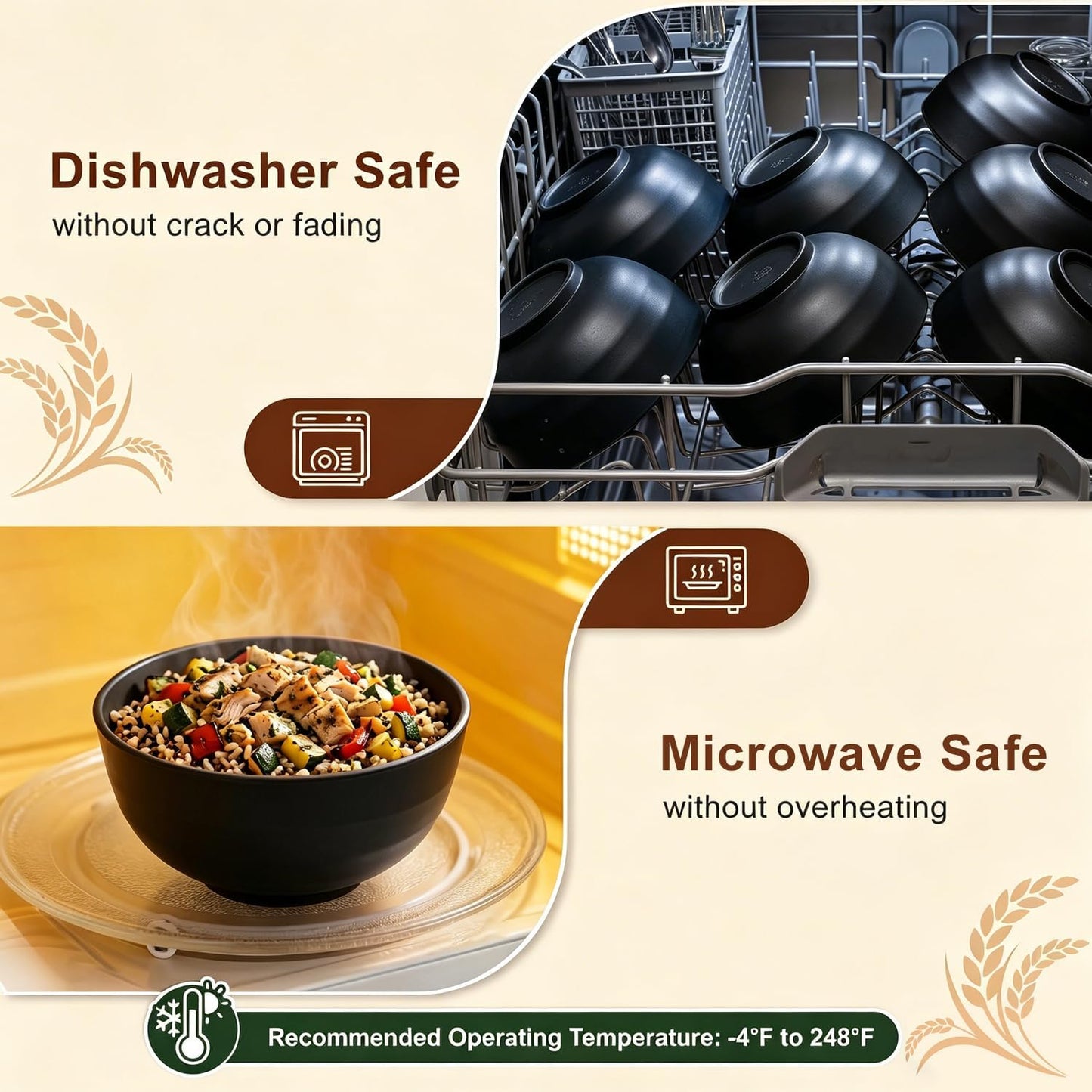 Wheat Straw Bowls 40 OZ, Unbreakable Salad Container for Lunch, Plastic Bowls with Lids, Microwavable Meal Prep Bowls for Cereal, Ramen, Soup, Leftovers - 4 Large Bowls and 4 Lids, Multi