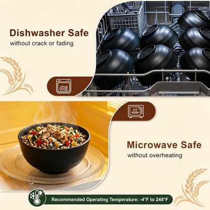 Wheat Straw Bowls 40 OZ, Unbreakable Salad Container for Lunch, Plastic Bowls with Lids, Microwavable Meal Prep Bowls for Cereal, Ramen, Soup, Leftovers - 4 Large Bowls and 4 Lids, Multi