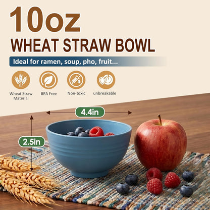 Wheat Straw Bowls 40 OZ, Unbreakable Salad Container for Lunch, Plastic Bowls with Lids, Microwavable Meal Prep Bowls for Cereal, Ramen, Soup, Leftovers - 4 Large Bowls and 4 Lids, Multi