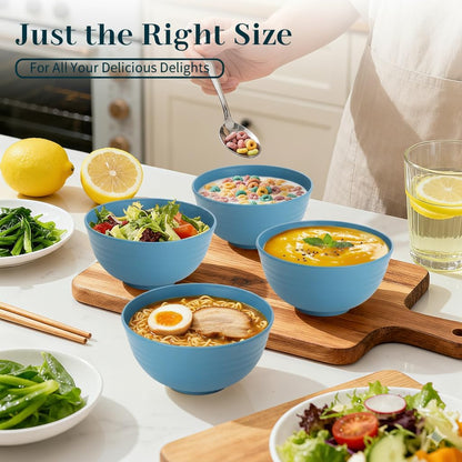 Wheat Straw Bowls 40 OZ, Unbreakable Salad Container for Lunch, Plastic Bowls with Lids, Microwavable Meal Prep Bowls for Cereal, Ramen, Soup, Leftovers - 4 Large Bowls and 4 Lids, Multi