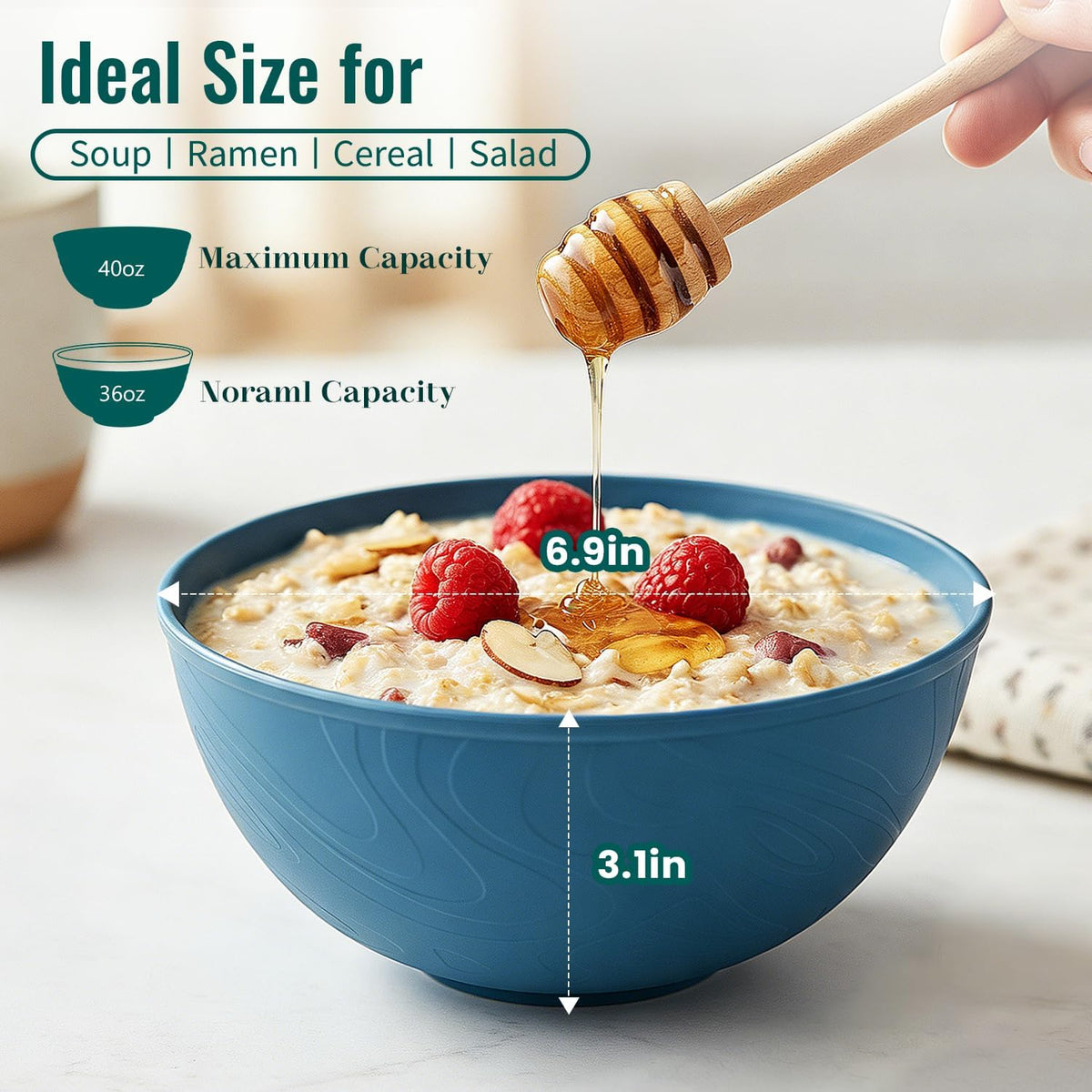 Wheat Straw Bowls 40 OZ, Unbreakable Salad Container for Lunch, Plastic Bowls with Lids, Microwavable Meal Prep Bowls for Cereal, Ramen, Soup, Leftovers - 4 Large Bowls and 4 Lids, Multi