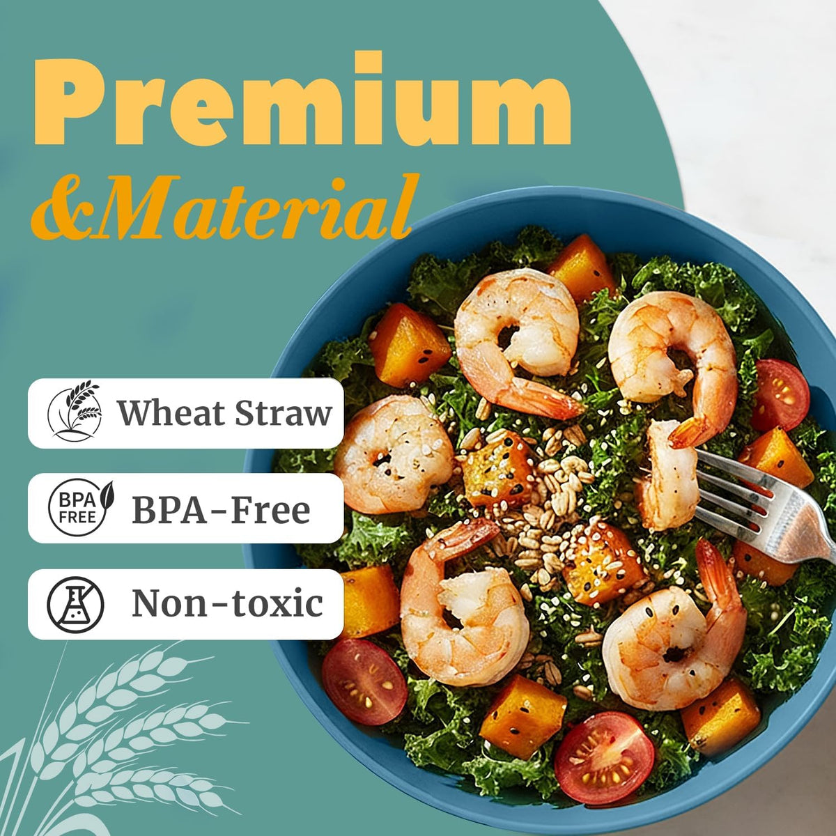 Wheat Straw Bowls 40 OZ, Unbreakable Salad Container for Lunch, Plastic Bowls with Lids, Microwavable Meal Prep Bowls for Cereal, Ramen, Soup, Leftovers - 4 Large Bowls and 4 Lids, Multi