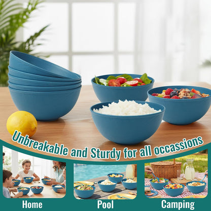 Wheat Straw Bowls 40 OZ, Unbreakable Salad Container for Lunch, Plastic Bowls with Lids, Microwavable Meal Prep Bowls for Cereal, Ramen, Soup, Leftovers - 4 Large Bowls and 4 Lids, Multi