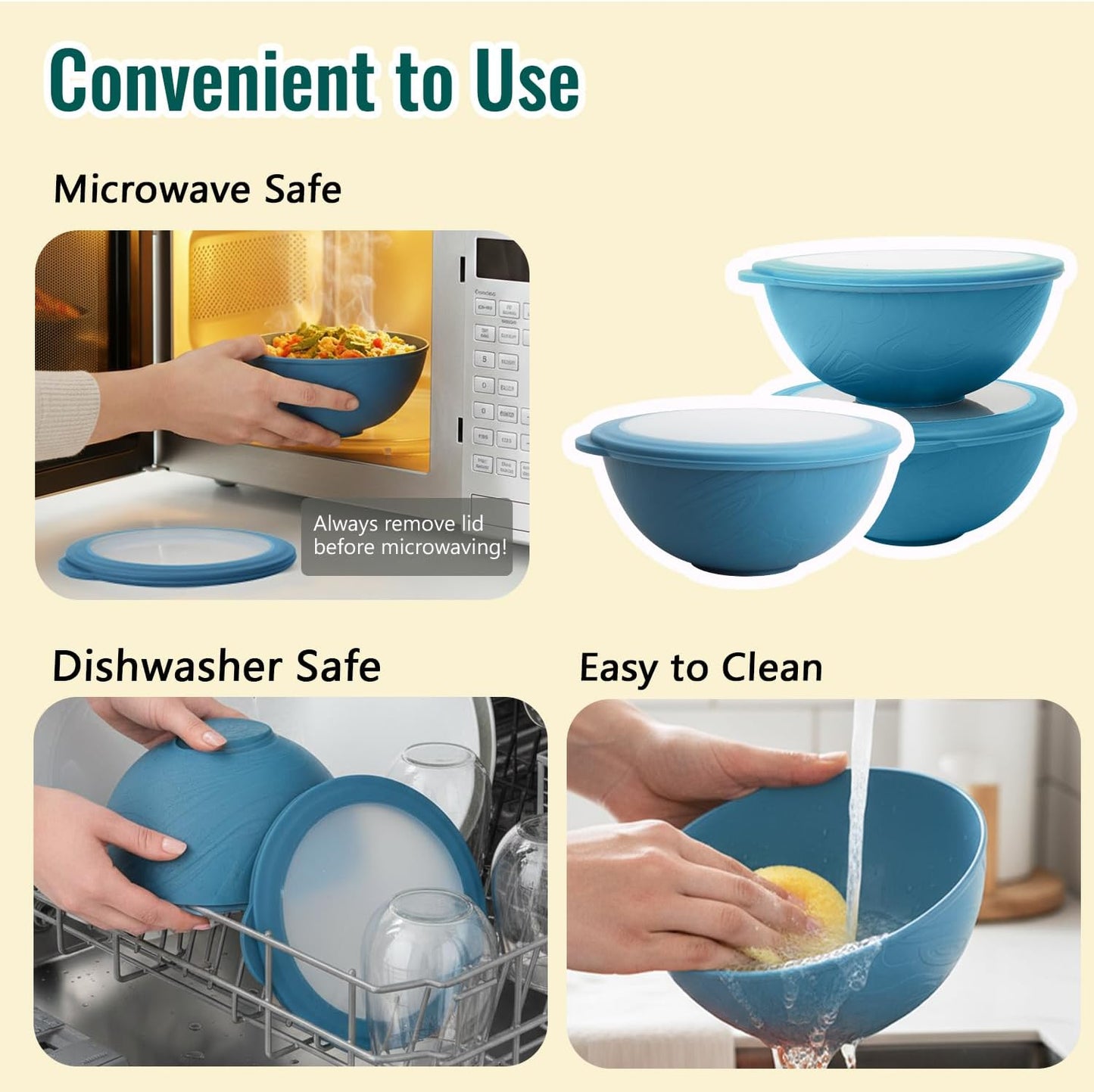 Wheat Straw Bowls 40 OZ, Unbreakable Salad Container for Lunch, Plastic Bowls with Lids, Microwavable Meal Prep Bowls for Cereal, Ramen, Soup, Leftovers - 4 Large Bowls and 4 Lids, Multi