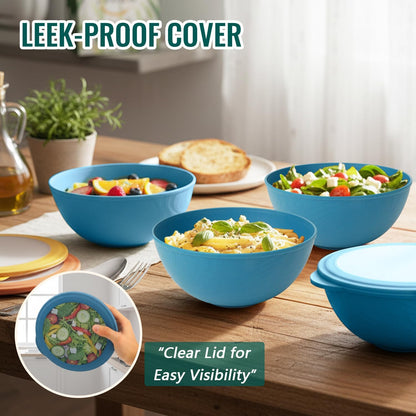 Wheat Straw Bowls 40 OZ, Unbreakable Salad Container for Lunch, Plastic Bowls with Lids, Microwavable Meal Prep Bowls for Cereal, Ramen, Soup, Leftovers - 4 Large Bowls and 4 Lids, Multi