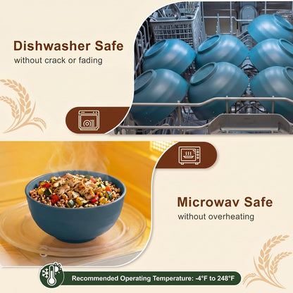 Wheat Straw Bowls 40 OZ, Unbreakable Salad Container for Lunch, Plastic Bowls with Lids, Microwavable Meal Prep Bowls for Cereal, Ramen, Soup, Leftovers - 4 Large Bowls and 4 Lids, Multi