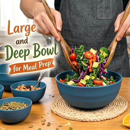 Wheat Straw Bowls 40 OZ, Unbreakable Salad Container for Lunch, Plastic Bowls with Lids, Microwavable Meal Prep Bowls for Cereal, Ramen, Soup, Leftovers - 4 Large Bowls and 4 Lids, Multi