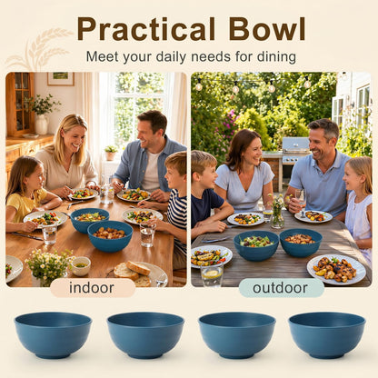 Wheat Straw Bowls 40 OZ, Unbreakable Salad Container for Lunch, Plastic Bowls with Lids, Microwavable Meal Prep Bowls for Cereal, Ramen, Soup, Leftovers - 4 Large Bowls and 4 Lids, Multi