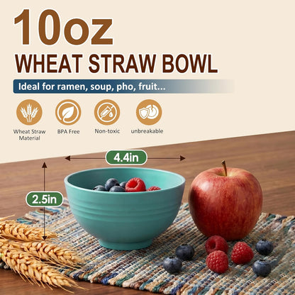 Wheat Straw Bowls 40 OZ, Unbreakable Salad Container for Lunch, Plastic Bowls with Lids, Microwavable Meal Prep Bowls for Cereal, Ramen, Soup, Leftovers - 4 Large Bowls and 4 Lids, Multi