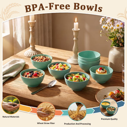 Wheat Straw Bowls 40 OZ, Unbreakable Salad Container for Lunch, Plastic Bowls with Lids, Microwavable Meal Prep Bowls for Cereal, Ramen, Soup, Leftovers - 4 Large Bowls and 4 Lids, Multi
