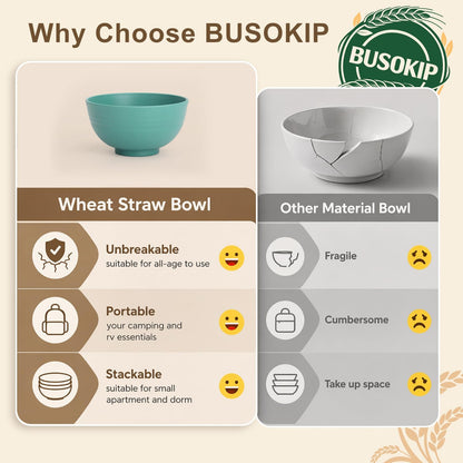 Wheat Straw Bowls 40 OZ, Unbreakable Salad Container for Lunch, Plastic Bowls with Lids, Microwavable Meal Prep Bowls for Cereal, Ramen, Soup, Leftovers - 4 Large Bowls and 4 Lids, Multi