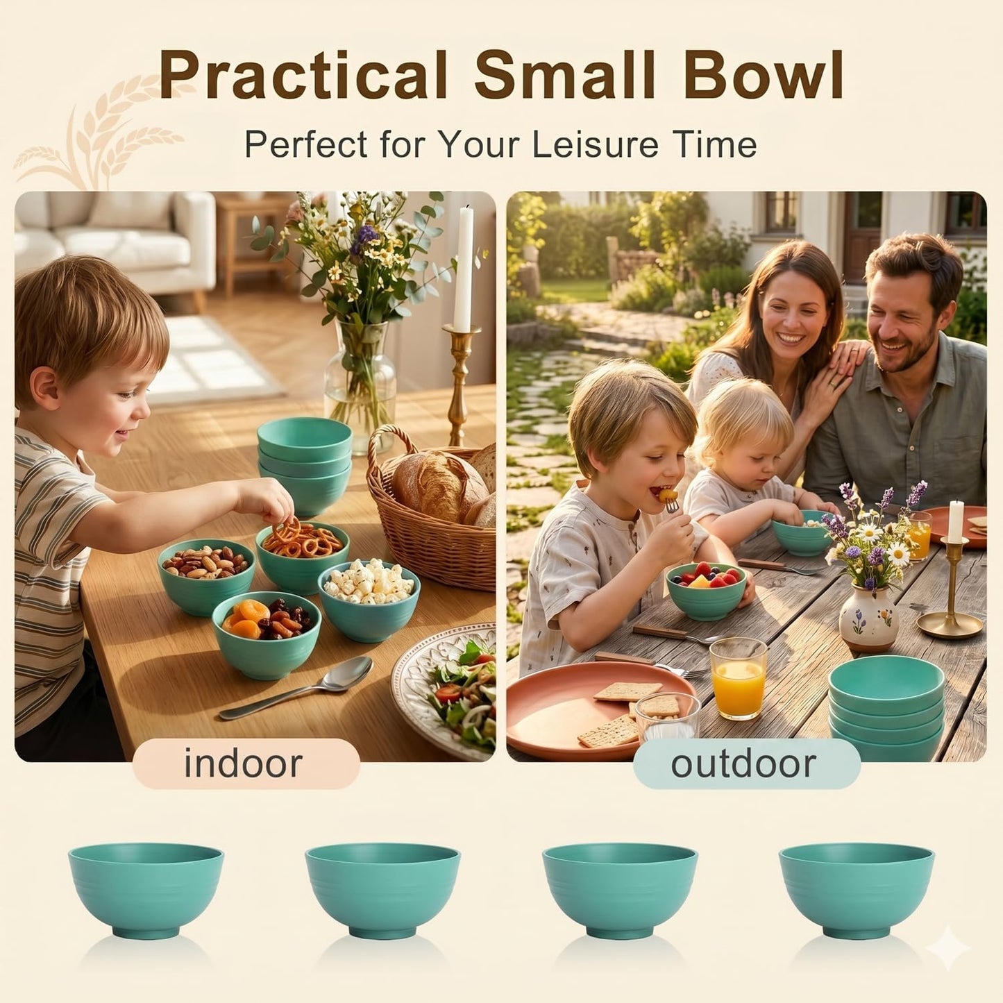 Wheat Straw Bowls 40 OZ, Unbreakable Salad Container for Lunch, Plastic Bowls with Lids, Microwavable Meal Prep Bowls for Cereal, Ramen, Soup, Leftovers - 4 Large Bowls and 4 Lids, Multi