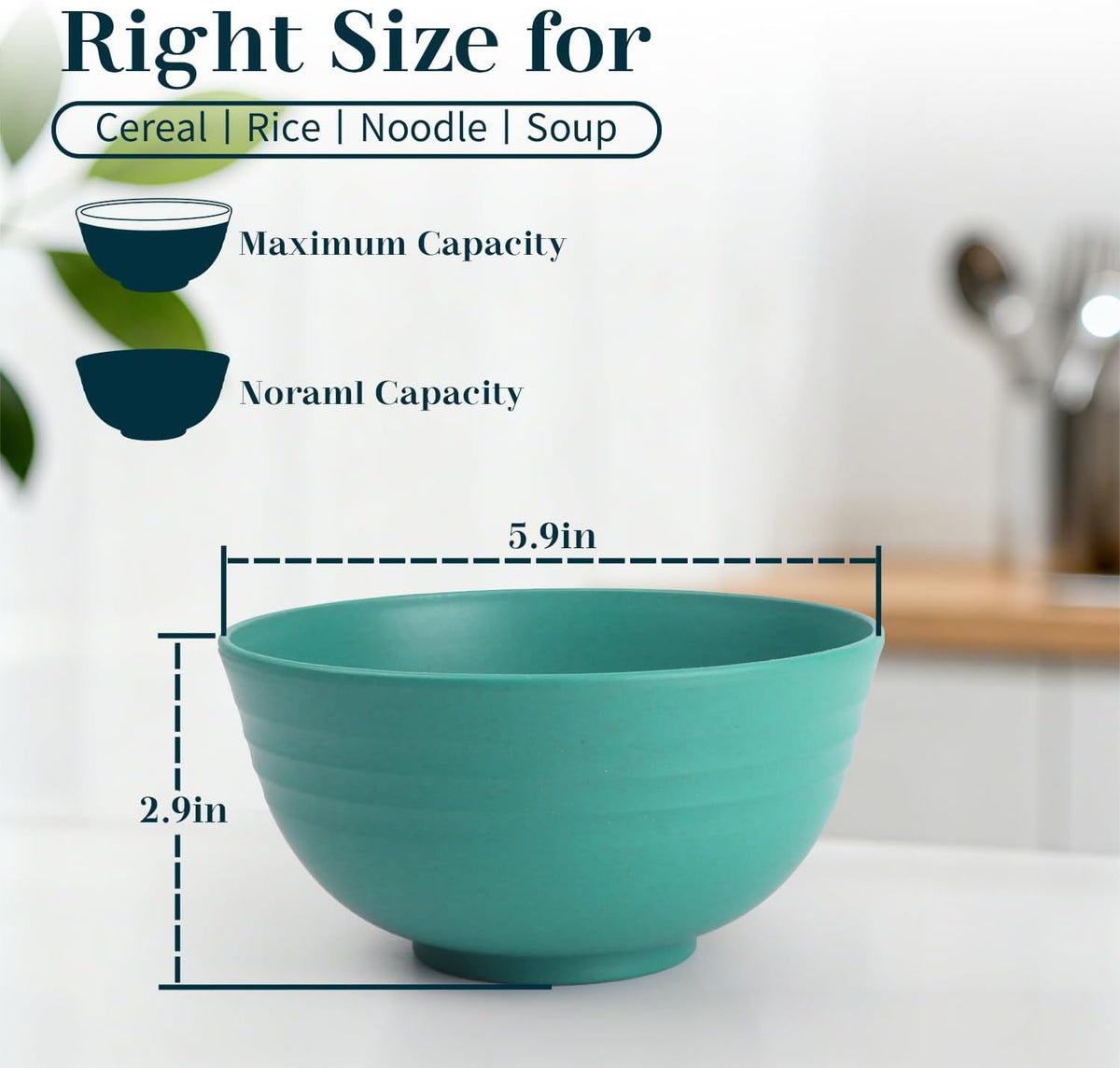 Wheat Straw Bowls 40 OZ, Unbreakable Salad Container for Lunch, Plastic Bowls with Lids, Microwavable Meal Prep Bowls for Cereal, Ramen, Soup, Leftovers - 4 Large Bowls and 4 Lids, Multi