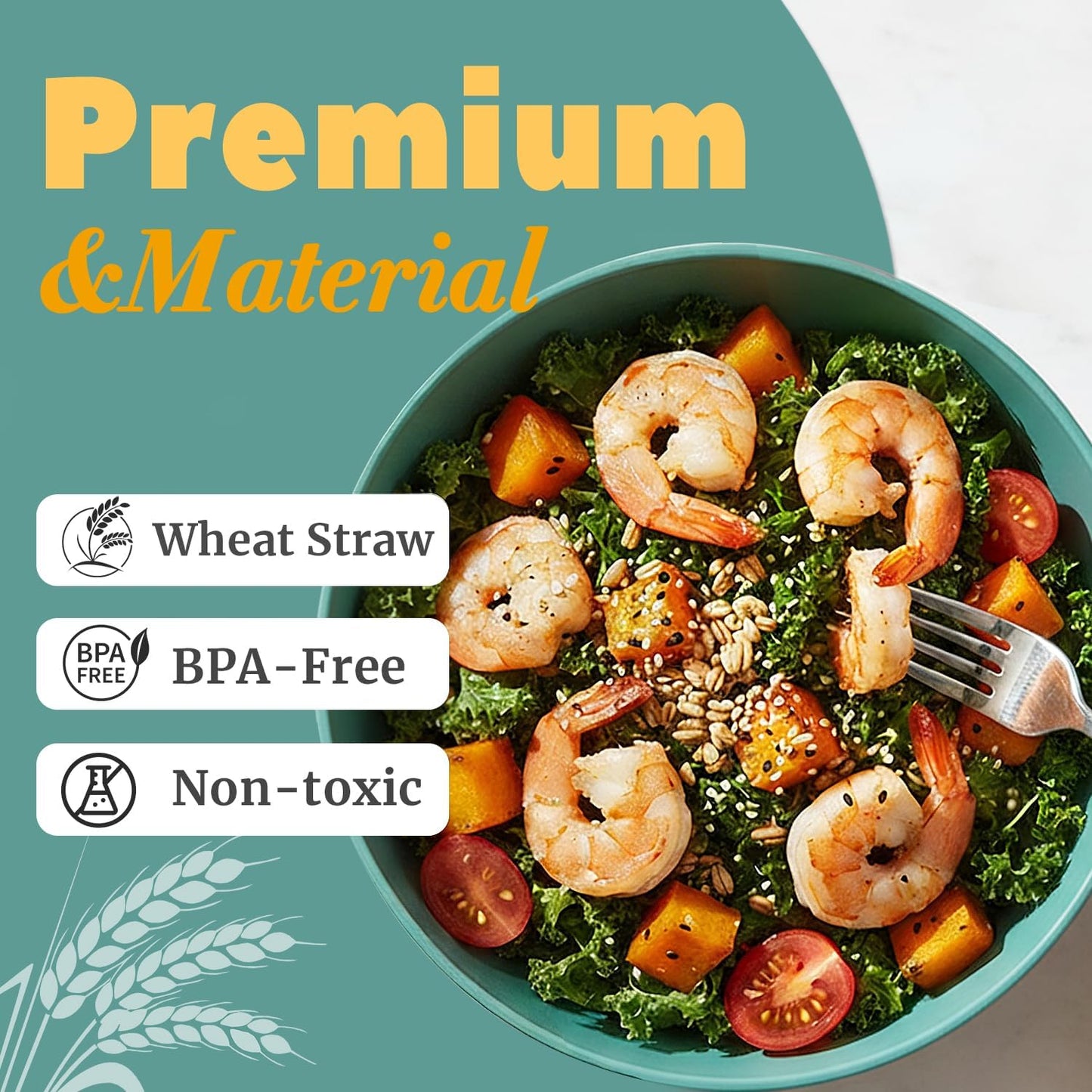 Wheat Straw Bowls 40 OZ, Unbreakable Salad Container for Lunch, Plastic Bowls with Lids, Microwavable Meal Prep Bowls for Cereal, Ramen, Soup, Leftovers - 4 Large Bowls and 4 Lids, Multi