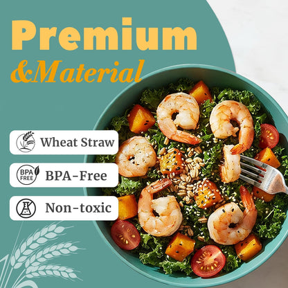 Wheat Straw Bowls 40 OZ, Unbreakable Salad Container for Lunch, Plastic Bowls with Lids, Microwavable Meal Prep Bowls for Cereal, Ramen, Soup, Leftovers - 4 Large Bowls and 4 Lids, Multi