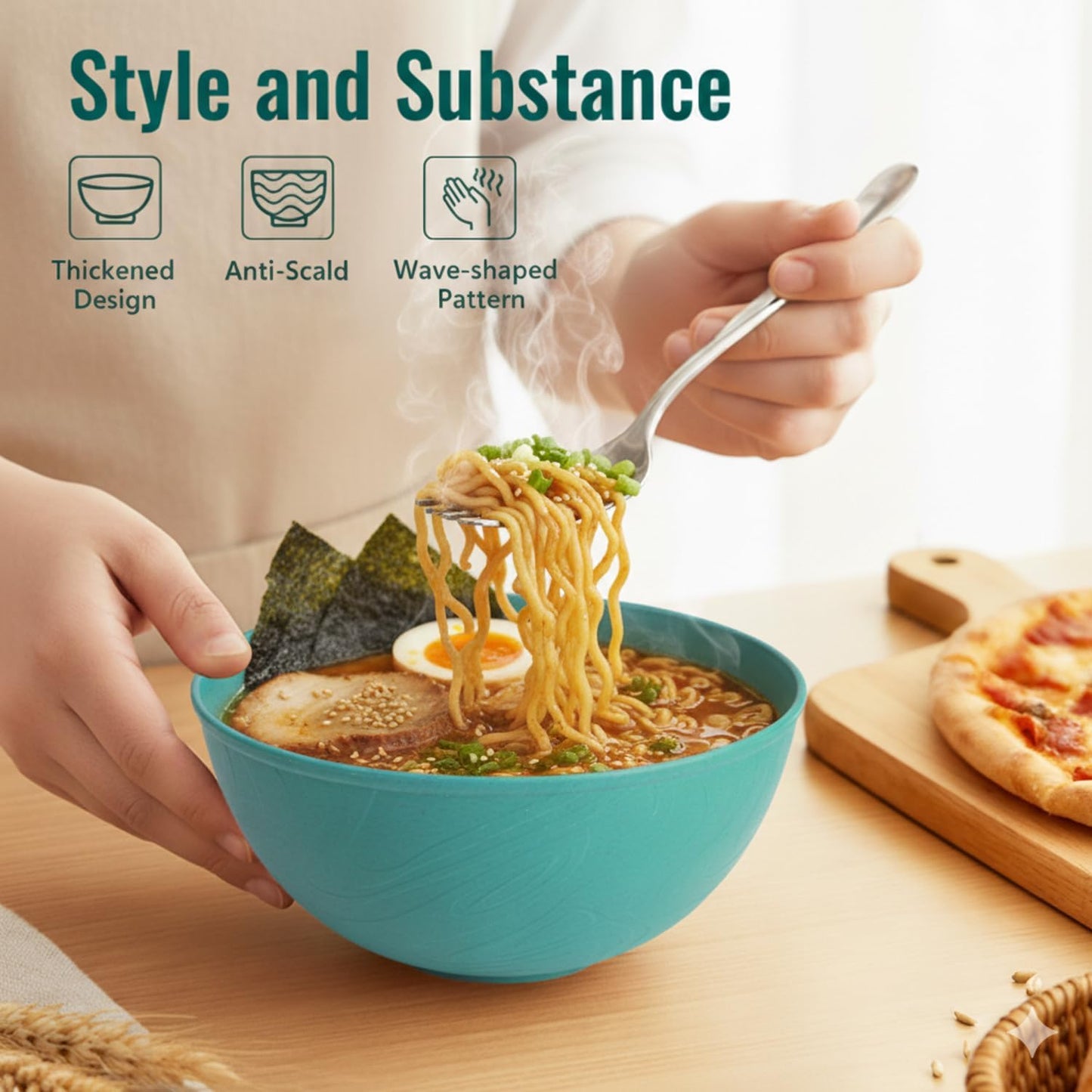 Wheat Straw Bowls 40 OZ, Unbreakable Salad Container for Lunch, Plastic Bowls with Lids, Microwavable Meal Prep Bowls for Cereal, Ramen, Soup, Leftovers - 4 Large Bowls and 4 Lids, Multi