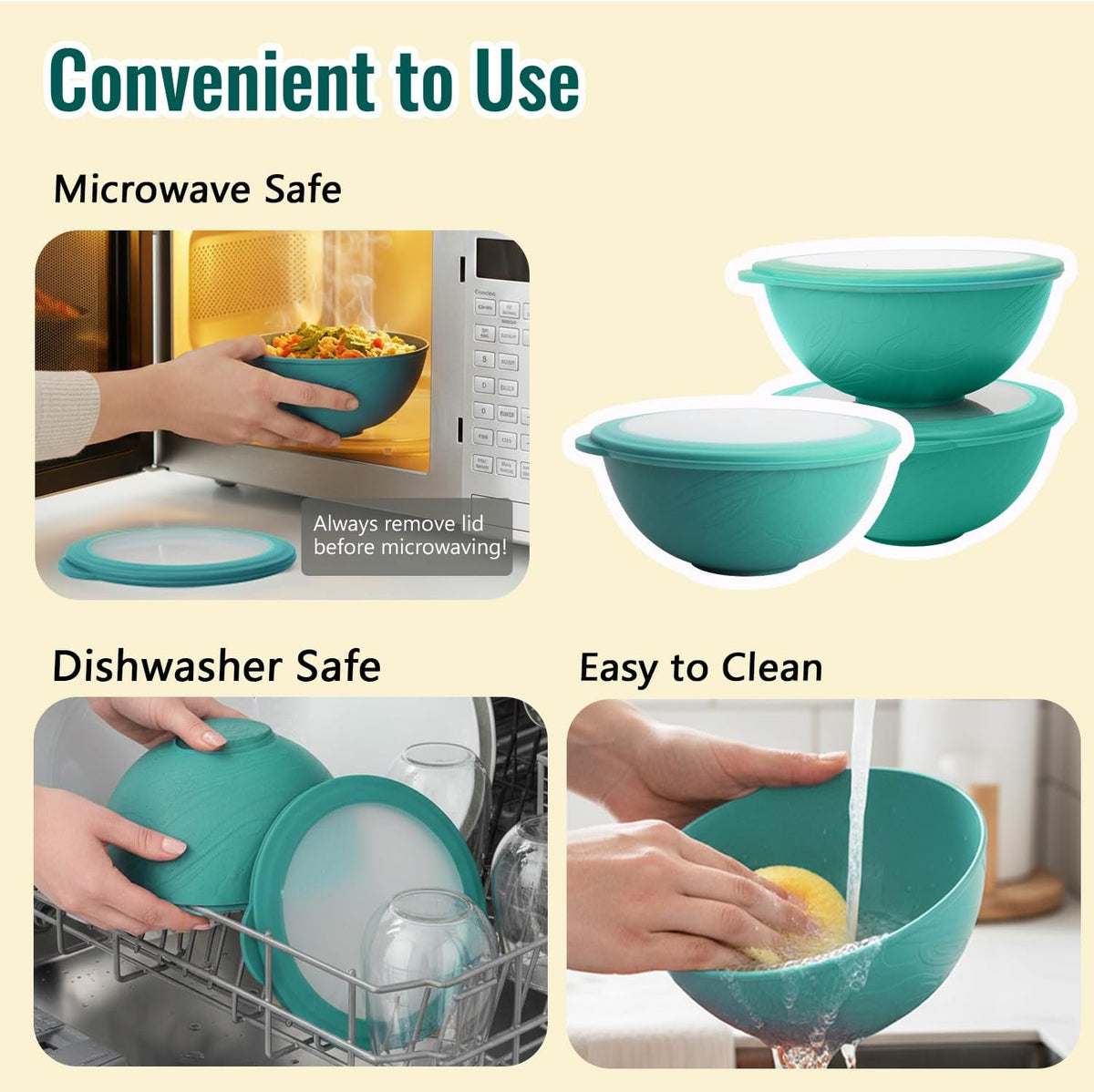 Wheat Straw Bowls 40 OZ, Unbreakable Salad Container for Lunch, Plastic Bowls with Lids, Microwavable Meal Prep Bowls for Cereal, Ramen, Soup, Leftovers - 4 Large Bowls and 4 Lids, Multi