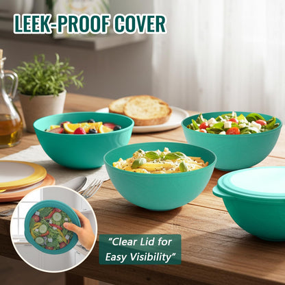 Wheat Straw Bowls 40 OZ, Unbreakable Salad Container for Lunch, Plastic Bowls with Lids, Microwavable Meal Prep Bowls for Cereal, Ramen, Soup, Leftovers - 4 Large Bowls and 4 Lids, Multi