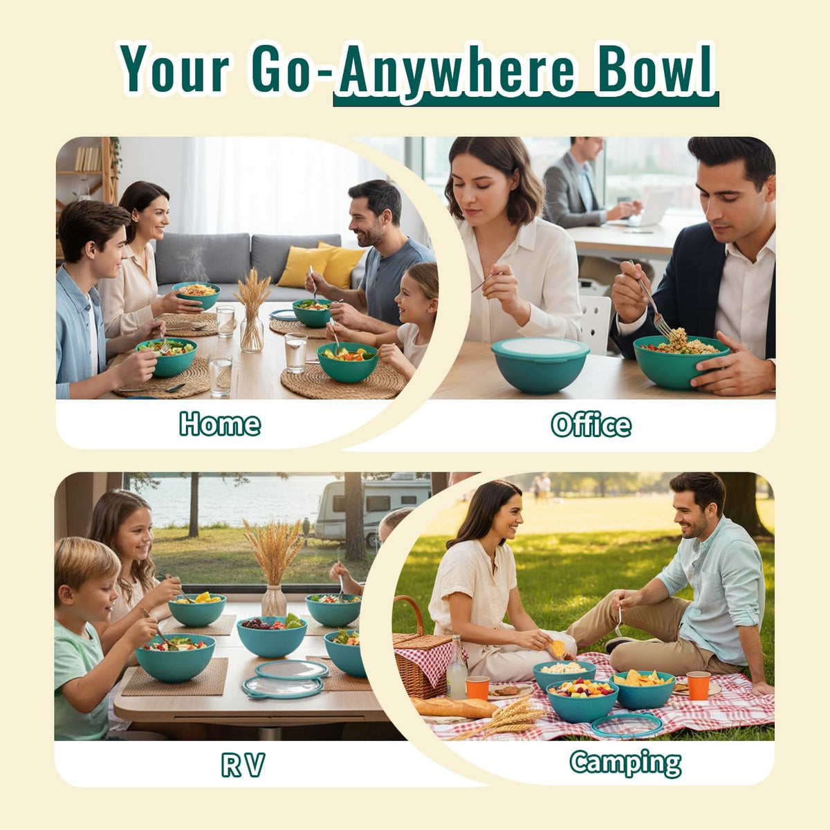 Wheat Straw Bowls 40 OZ, Unbreakable Salad Container for Lunch, Plastic Bowls with Lids, Microwavable Meal Prep Bowls for Cereal, Ramen, Soup, Leftovers - 4 Large Bowls and 4 Lids, Multi