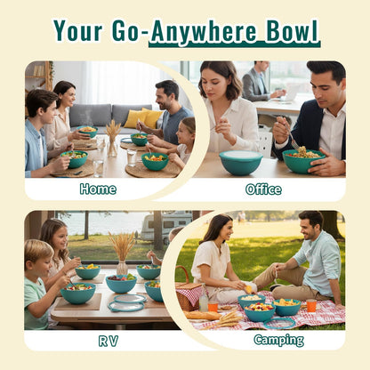 Wheat Straw Bowls 40 OZ, Unbreakable Salad Container for Lunch, Plastic Bowls with Lids, Microwavable Meal Prep Bowls for Cereal, Ramen, Soup, Leftovers - 4 Large Bowls and 4 Lids, Multi