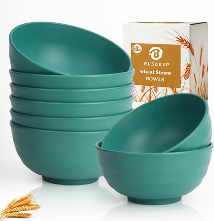 Wheat Straw Bowls 40 OZ, Unbreakable Salad Container for Lunch, Plastic Bowls with Lids, Microwavable Meal Prep Bowls for Cereal, Ramen, Soup, Leftovers - 4 Large Bowls and 4 Lids, Multi
