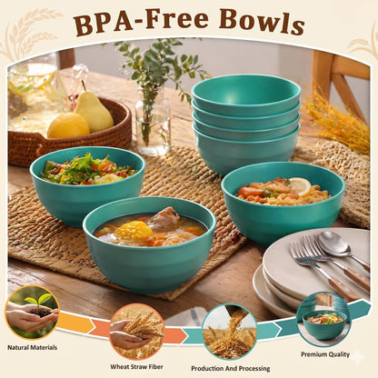 Wheat Straw Bowls 40 OZ, Unbreakable Salad Container for Lunch, Plastic Bowls with Lids, Microwavable Meal Prep Bowls for Cereal, Ramen, Soup, Leftovers - 4 Large Bowls and 4 Lids, Multi