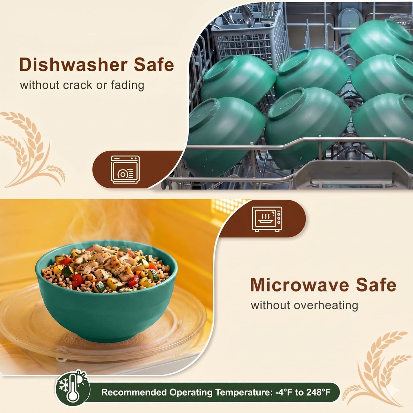 Wheat Straw Bowls 40 OZ, Unbreakable Salad Container for Lunch, Plastic Bowls with Lids, Microwavable Meal Prep Bowls for Cereal, Ramen, Soup, Leftovers - 4 Large Bowls and 4 Lids, Multi