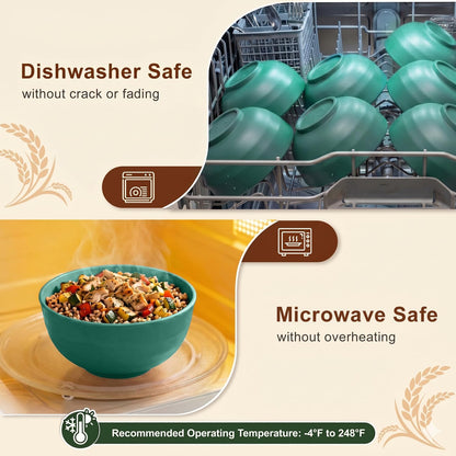 Wheat Straw Bowls 40 OZ, Unbreakable Salad Container for Lunch, Plastic Bowls with Lids, Microwavable Meal Prep Bowls for Cereal, Ramen, Soup, Leftovers - 4 Large Bowls and 4 Lids, Multi