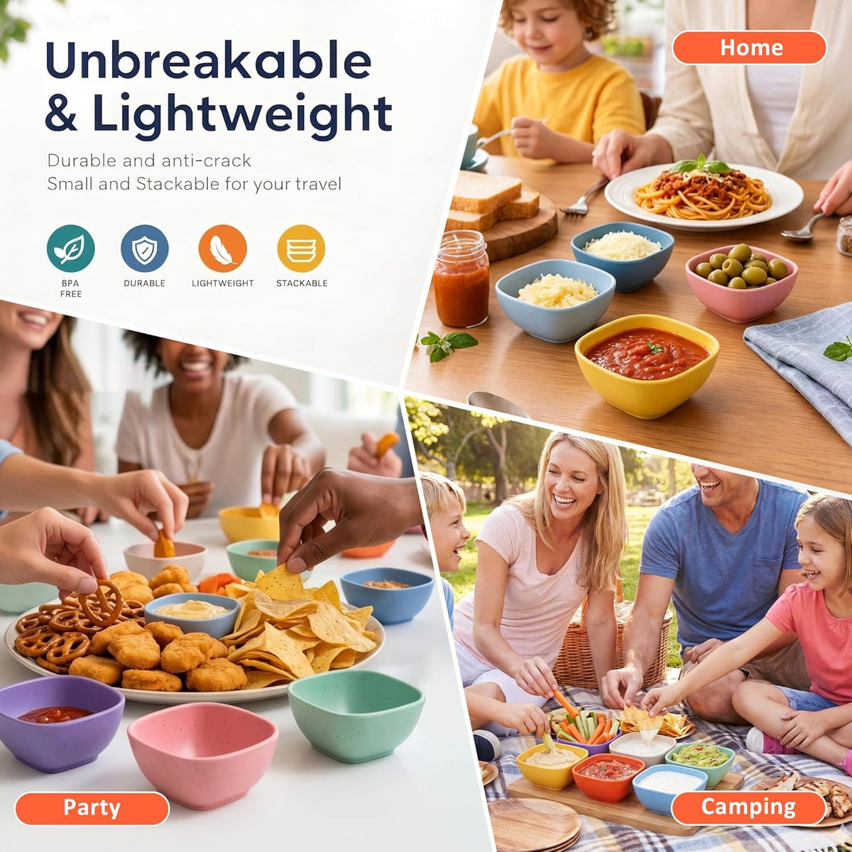Wheat Straw Bowls 40 OZ, Unbreakable Salad Container for Lunch, Plastic Bowls with Lids, Microwavable Meal Prep Bowls for Cereal, Ramen, Soup, Leftovers - 4 Large Bowls and 4 Lids, Multi