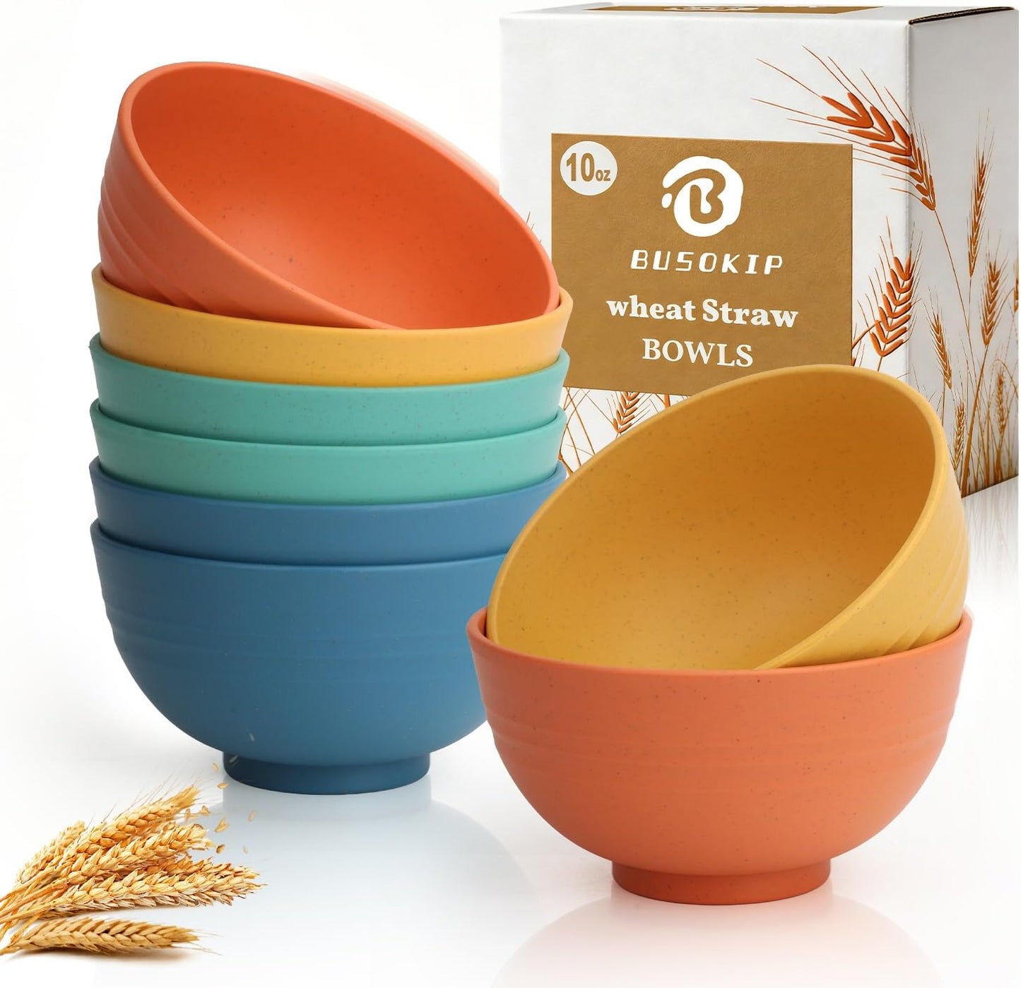 Wheat Straw Bowls 40 OZ, Unbreakable Salad Container for Lunch, Plastic Bowls with Lids, Microwavable Meal Prep Bowls for Cereal, Ramen, Soup, Leftovers - 4 Large Bowls and 4 Lids, Multi