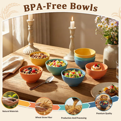 Wheat Straw Bowls 40 OZ, Unbreakable Salad Container for Lunch, Plastic Bowls with Lids, Microwavable Meal Prep Bowls for Cereal, Ramen, Soup, Leftovers - 4 Large Bowls and 4 Lids, Multi