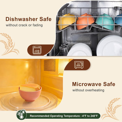 Wheat Straw Bowls 40 OZ, Unbreakable Salad Container for Lunch, Plastic Bowls with Lids, Microwavable Meal Prep Bowls for Cereal, Ramen, Soup, Leftovers - 4 Large Bowls and 4 Lids, Multi