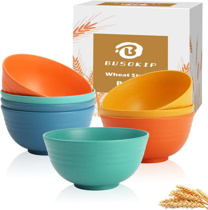 Wheat Straw Bowls 40 OZ, Unbreakable Salad Container for Lunch, Plastic Bowls with Lids, Microwavable Meal Prep Bowls for Cereal, Ramen, Soup, Leftovers - 4 Large Bowls and 4 Lids, Multi