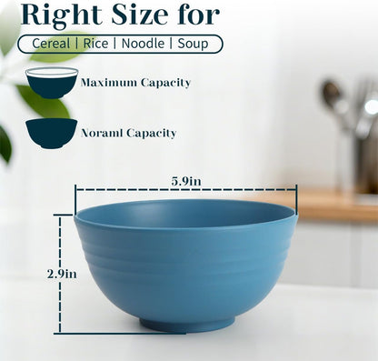 Wheat Straw Bowls 40 OZ, Unbreakable Salad Container for Lunch, Plastic Bowls with Lids, Microwavable Meal Prep Bowls for Cereal, Ramen, Soup, Leftovers - 4 Large Bowls and 4 Lids, Multi