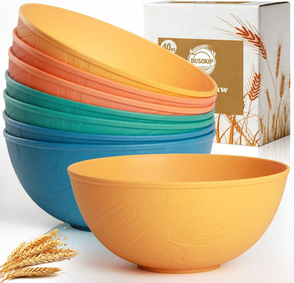 Wheat Straw Bowls 40 OZ, Unbreakable Salad Container for Lunch, Plastic Bowls with Lids, Microwavable Meal Prep Bowls for Cereal, Ramen, Soup, Leftovers - 4 Large Bowls and 4 Lids, Multi